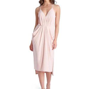NWT BCBGENERATION DELLA SLEEVELESS DRAPED MIDI DRESS WITH FRONT POCKETS - M